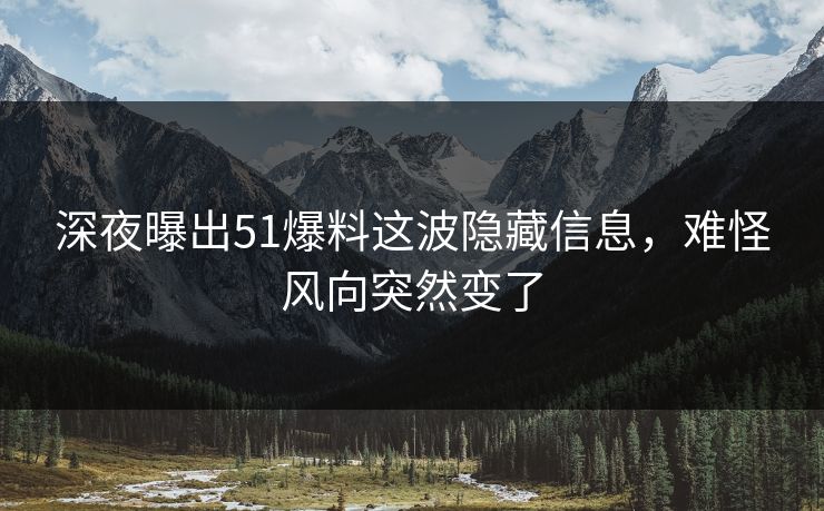 深夜曝出51爆料这波隐藏信息，难怪风向突然变了